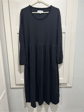 The Vermont Country Store Black Waffle Thermal Knit Dress Large